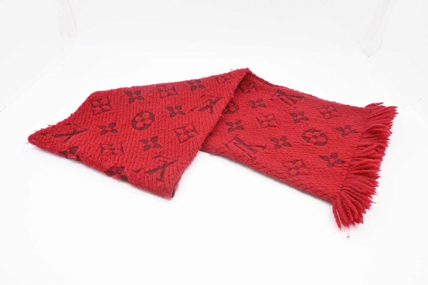 Louis Vuitton Logomania Scarf in Red Wool and Silk