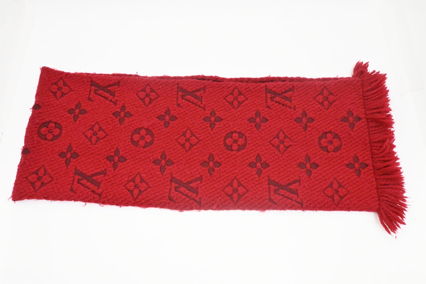 Louis Vuitton Logomania Scarf in Red Wool and Silk