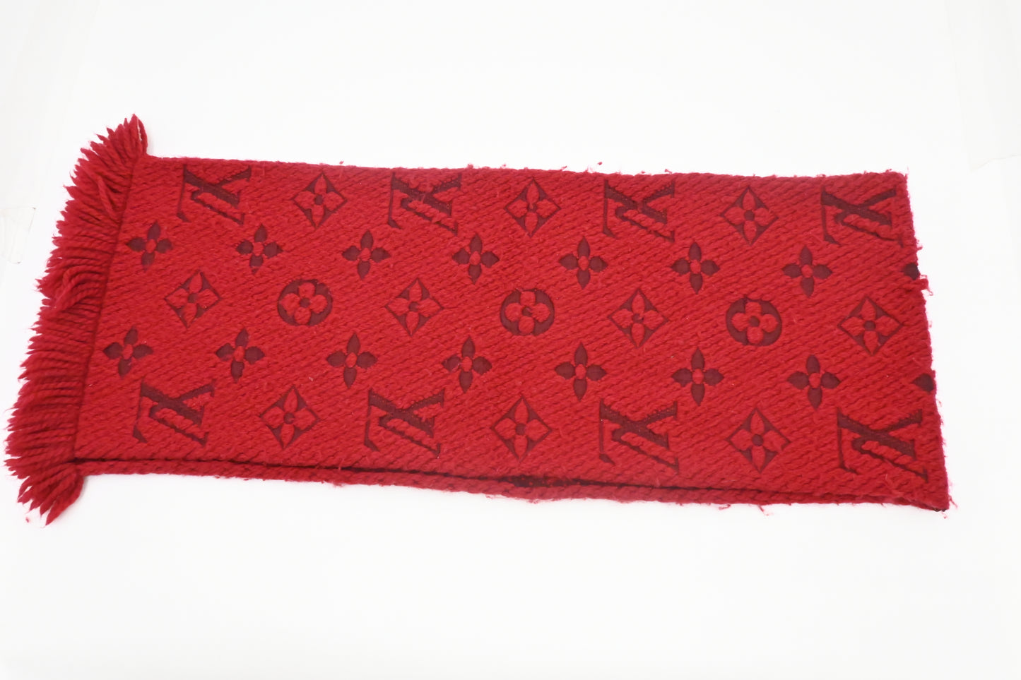 Louis Vuitton Logomania Scarf in Red Wool and Silk