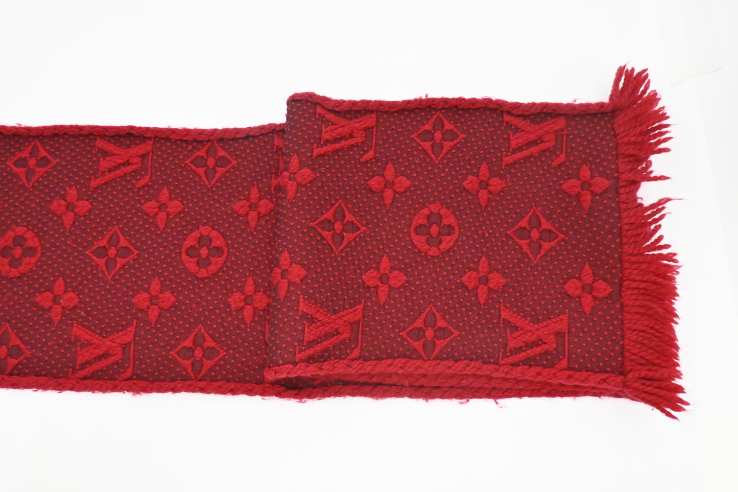 Louis Vuitton Logomania Scarf in Red Wool and Silk