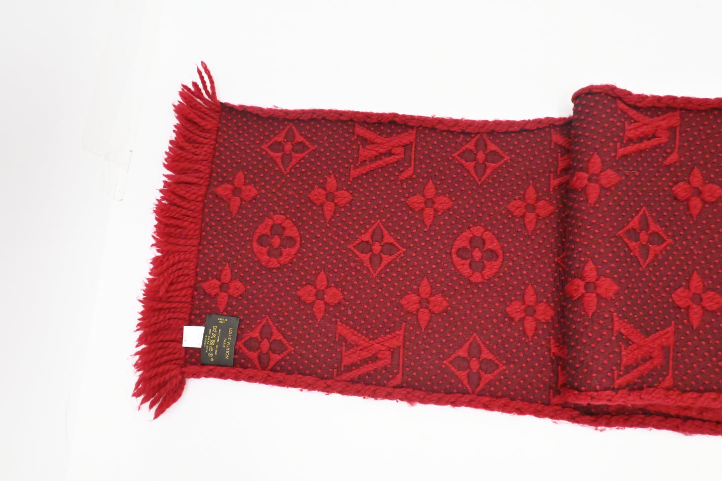 Louis Vuitton Logomania Scarf in Red Wool and Silk