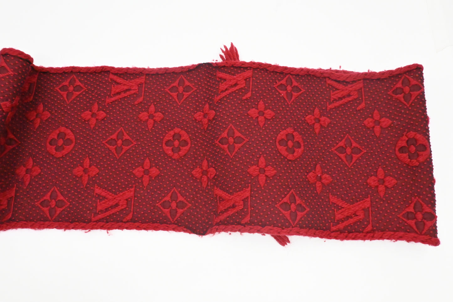 Louis Vuitton Logomania Scarf in Red Wool and Silk