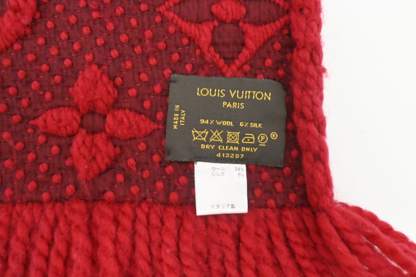 Louis Vuitton Logomania Scarf in Red Wool and Silk