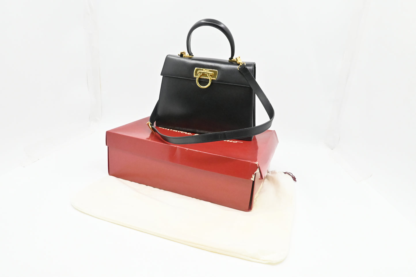 Ferragamo Gancini Handbag in Black Leather