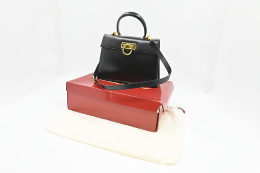 Ferragamo Gancini Handbag in Black Leather