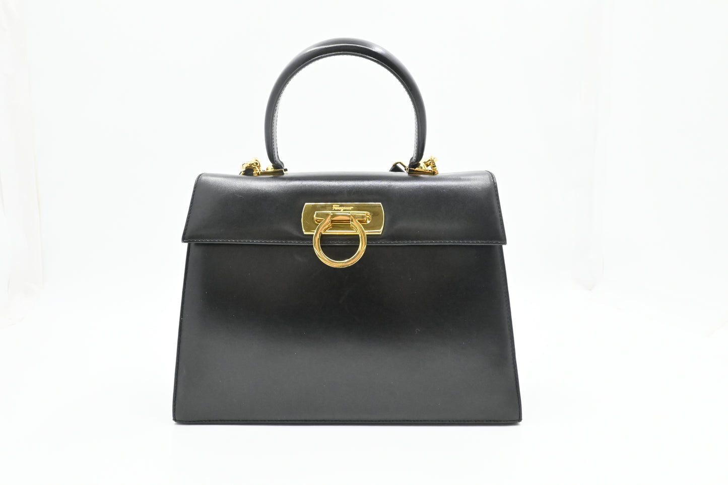 Ferragamo Gancini Handbag in Black Leather