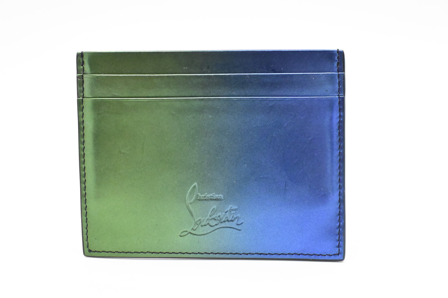 Louboutin Studded Card Case in Blue and Green Leather