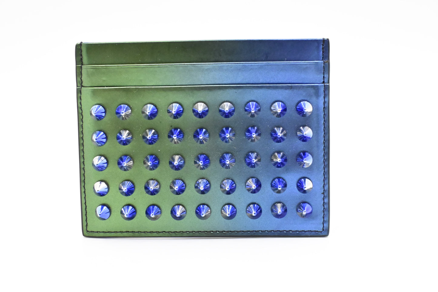 Louboutin Studded Card Case in Blue and Green Leather