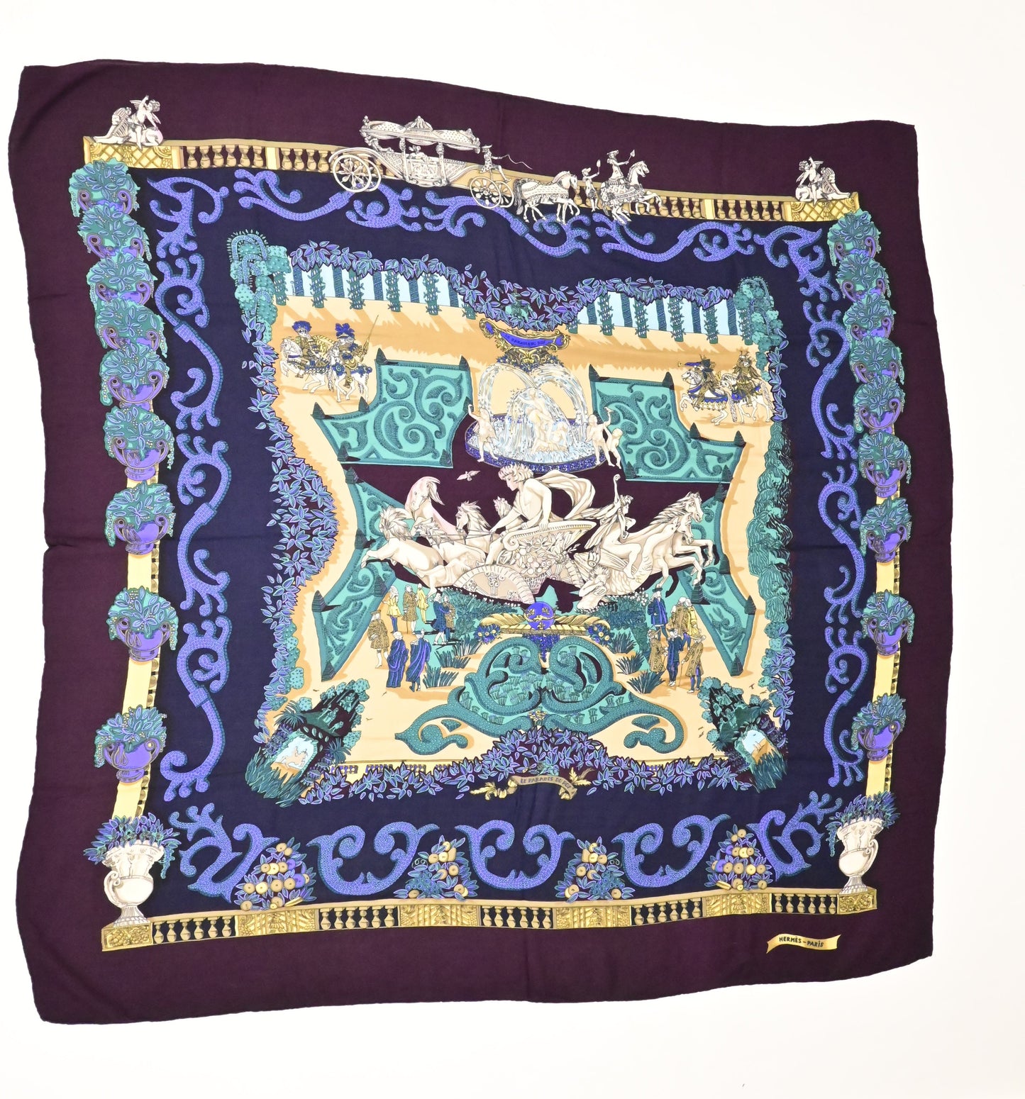 Hermes 'Le Paradis du Roy' Carre 140 in Purple Cashmere and Silk