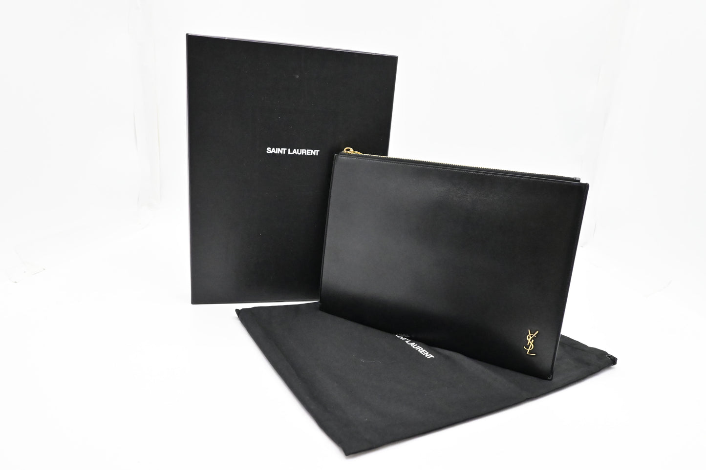 YSL Saint Laurent Monogram Clutch in Black Leather