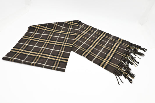 Burberry Scarf in Dark Brown Checked Merino Wool and Cashmere