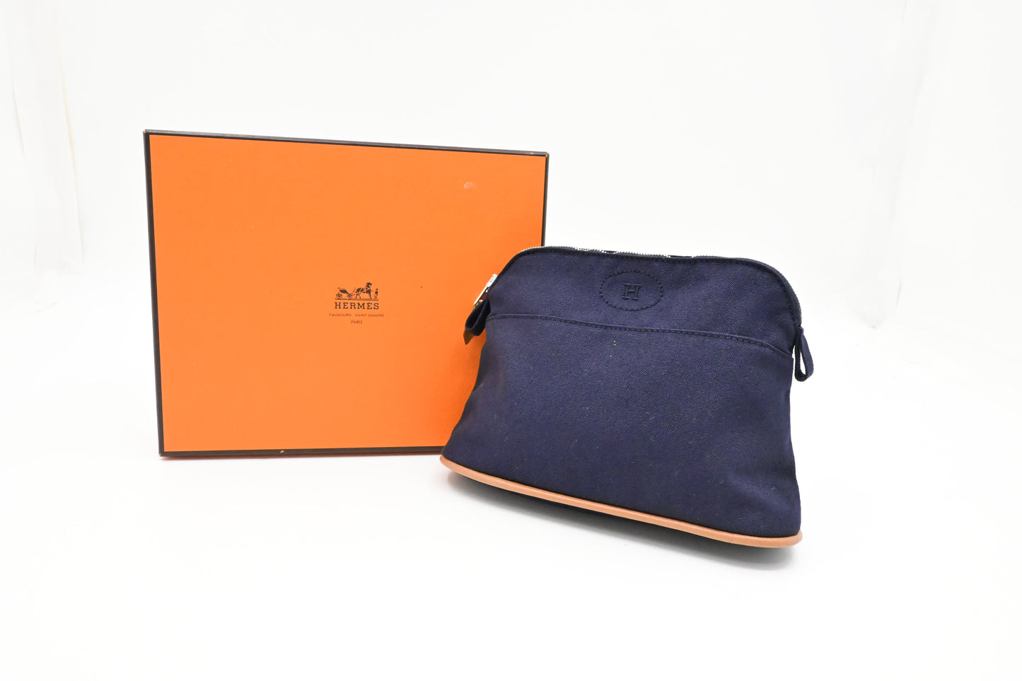 Hermes Mini Bolide Pouch in Navy Canvas