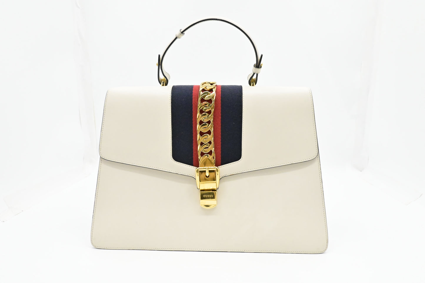 Gucci Large Sylvie Handbag in White Leather