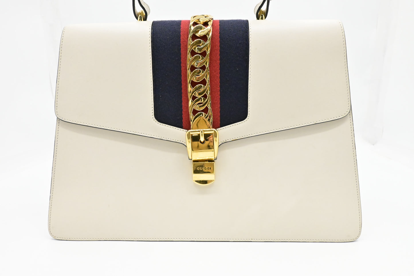 Gucci Large Sylvie Handbag in White Leather