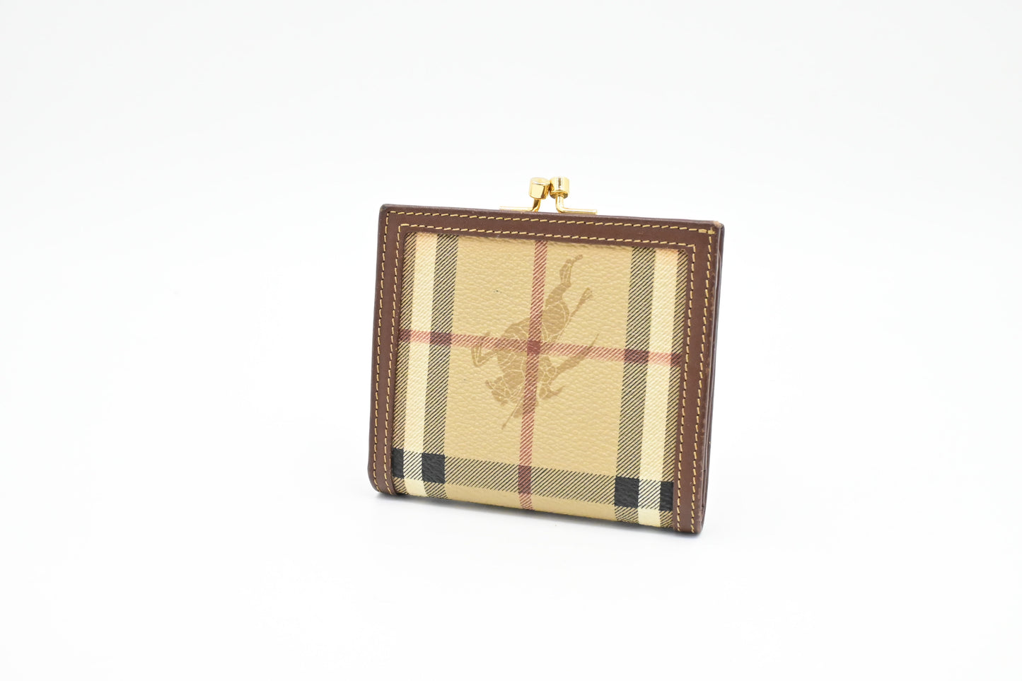 Burberry Compact Wallet in Beige Check Coated Canvas