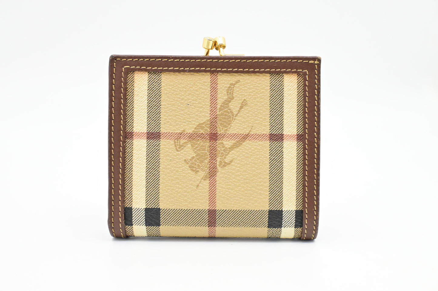 Burberry Compact Wallet in Beige Check Coated Canvas