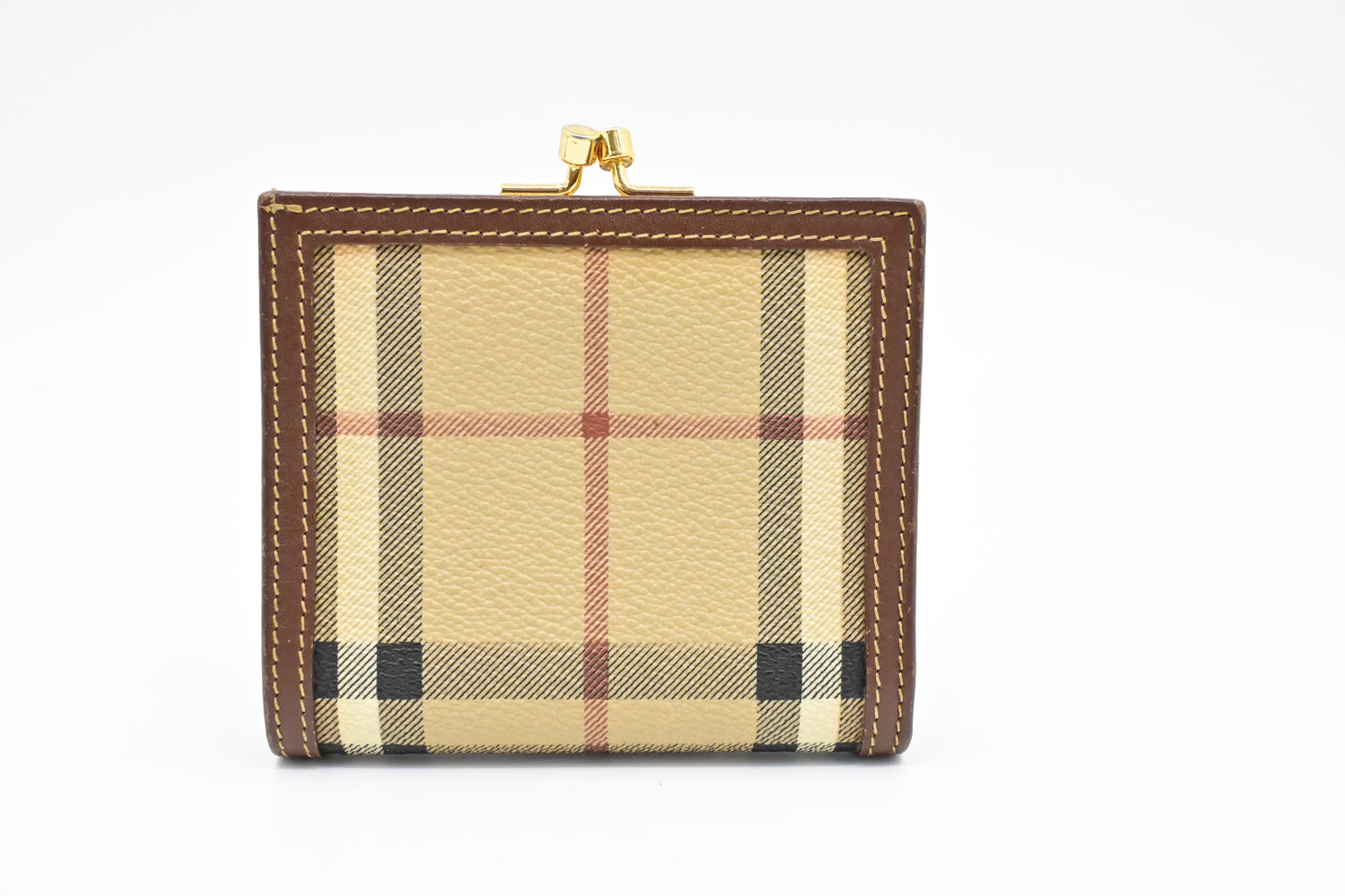 Burberry Compact Wallet in Beige Check Coated Canvas