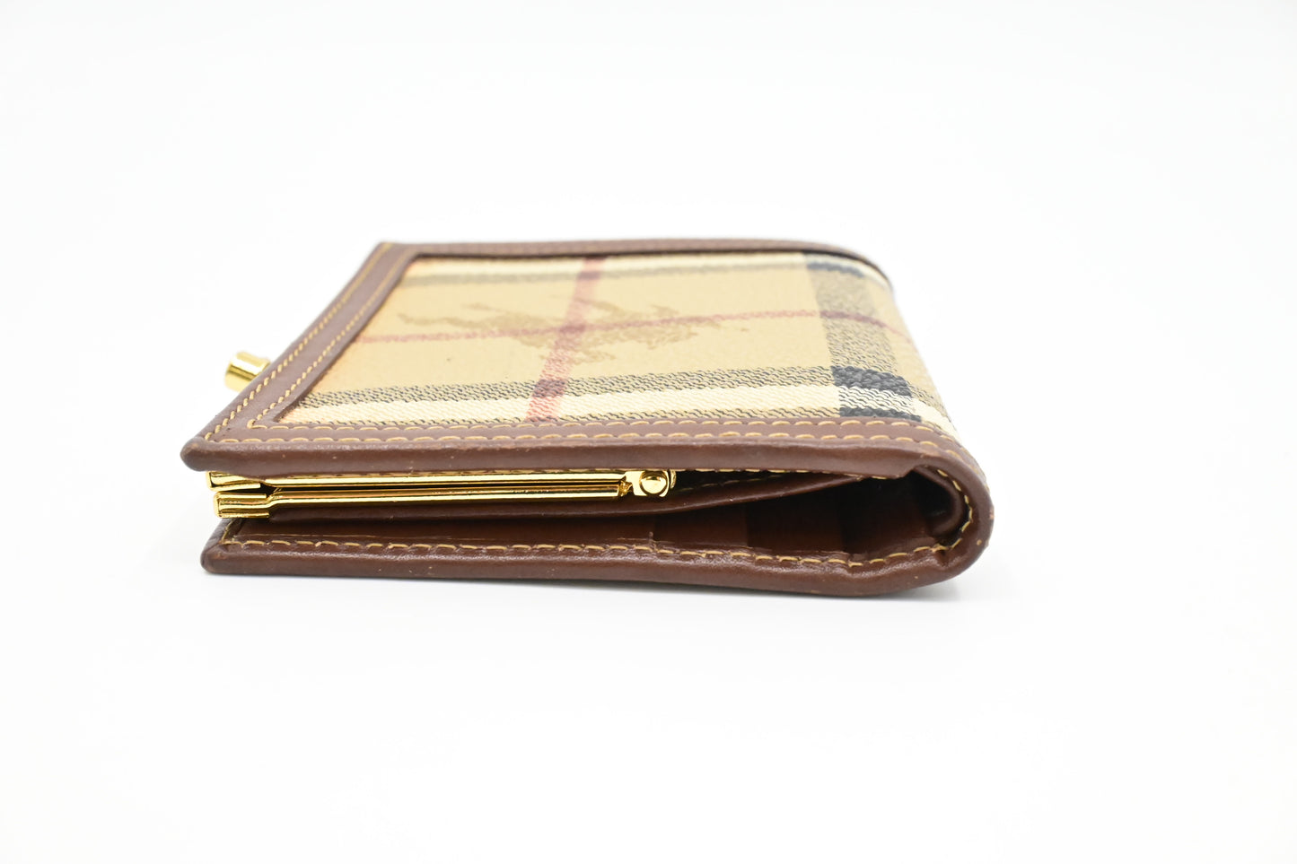 Burberry Compact Wallet in Beige Check Coated Canvas