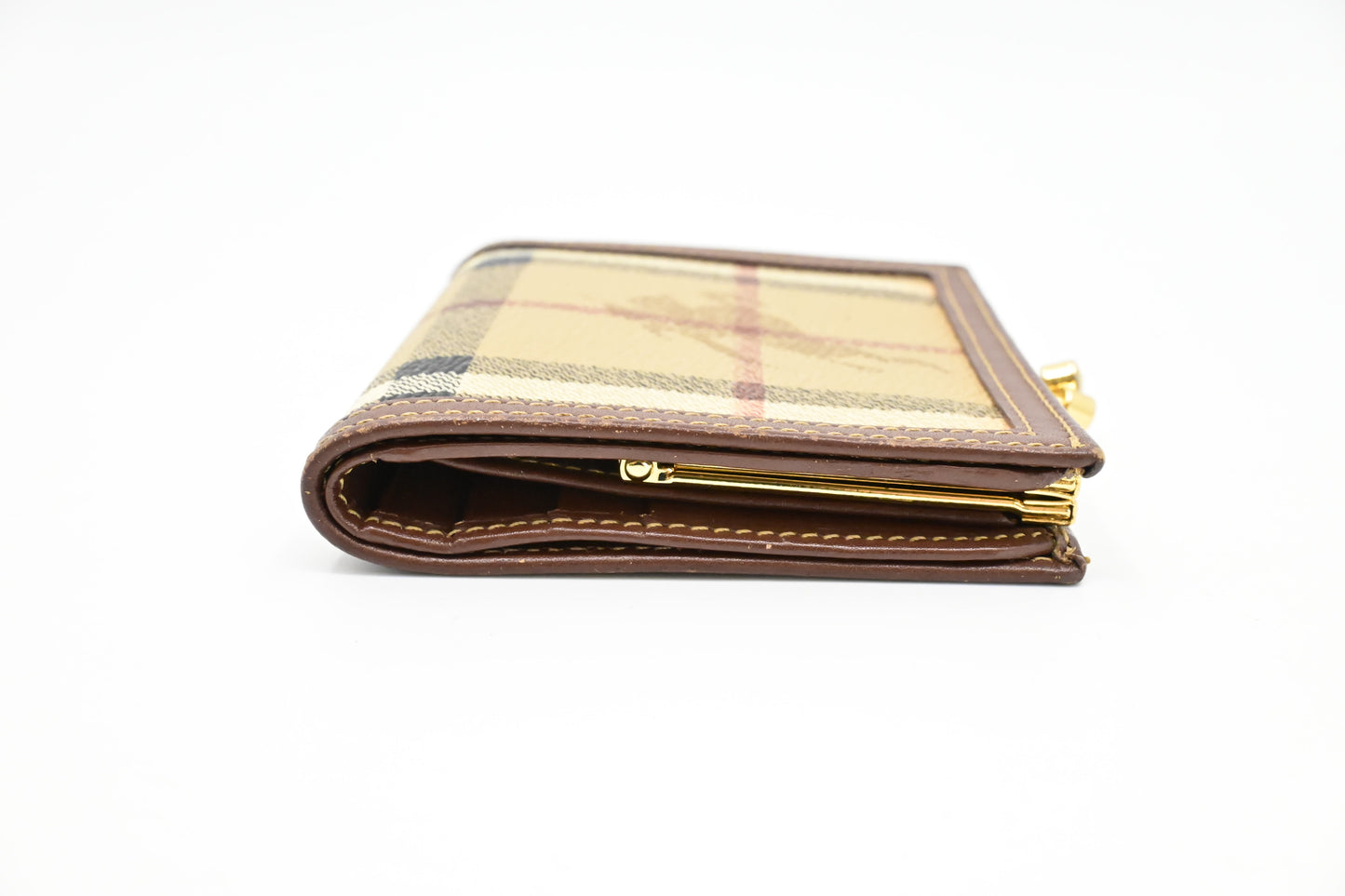 Burberry Compact Wallet in Beige Check Coated Canvas