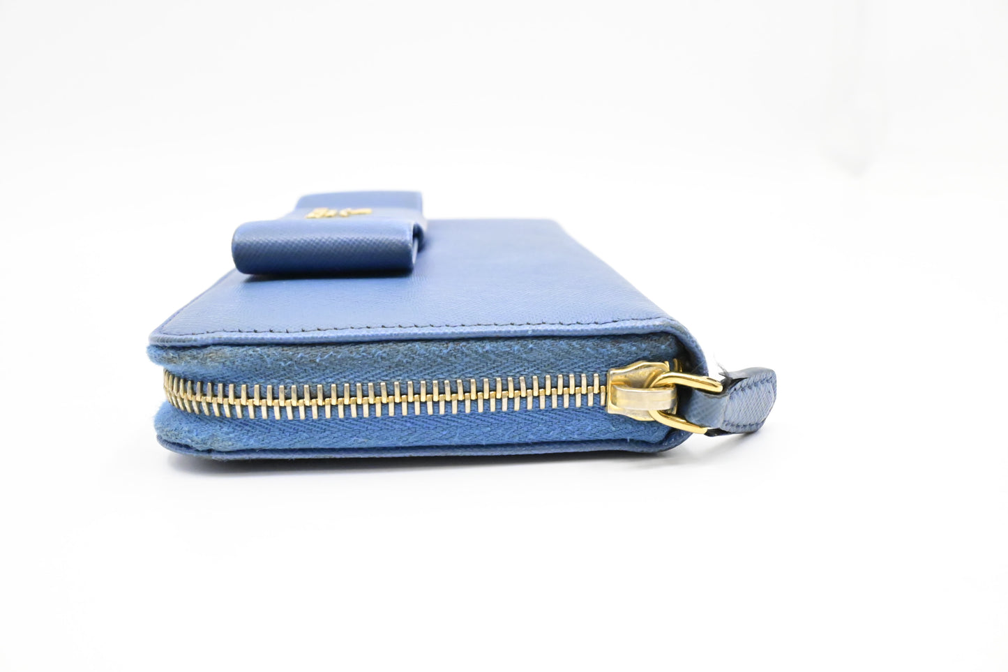 Prada Long Bow Wallet in Blue Saffiano Leather