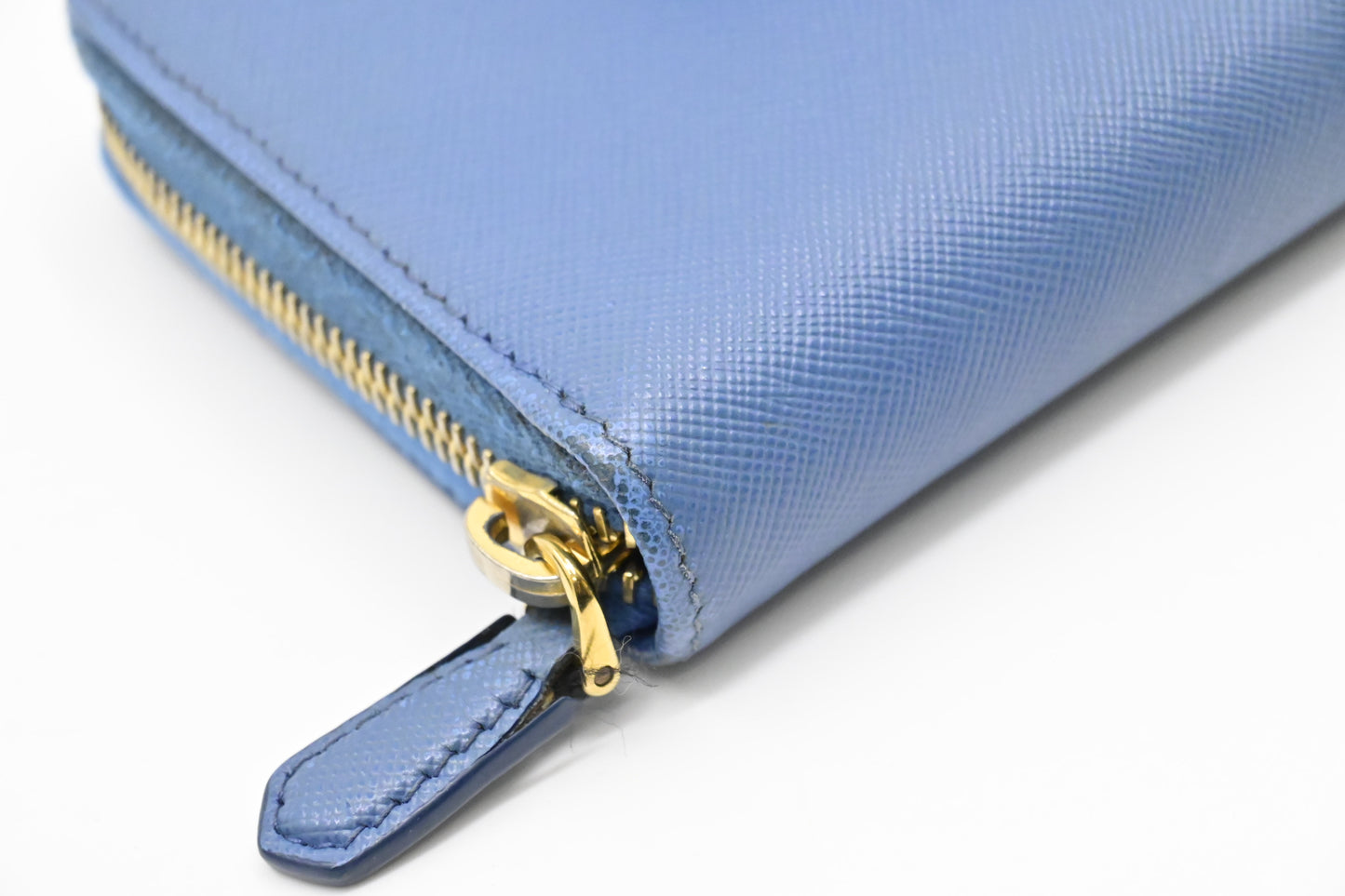 Prada Long Bow Wallet in Blue Saffiano Leather