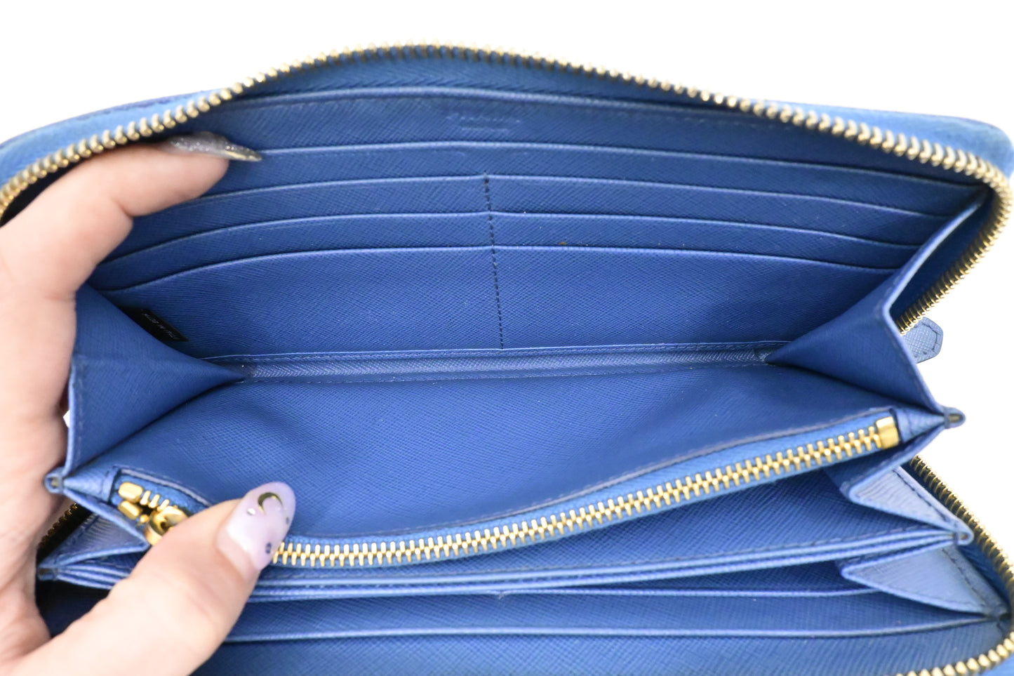 Prada Long Bow Wallet in Blue Saffiano Leather