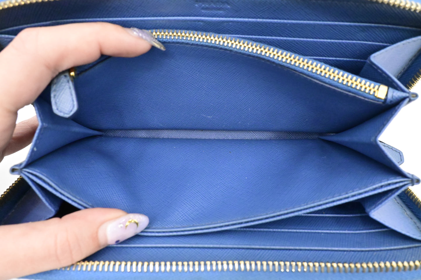 Prada Long Bow Wallet in Blue Saffiano Leather