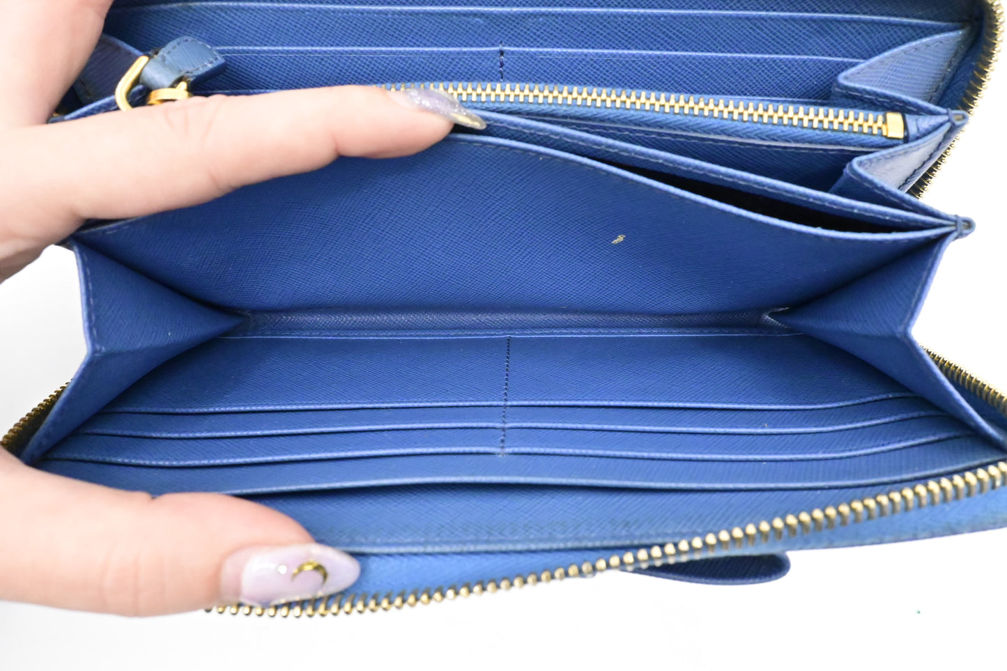 Prada Long Bow Wallet in Blue Saffiano Leather