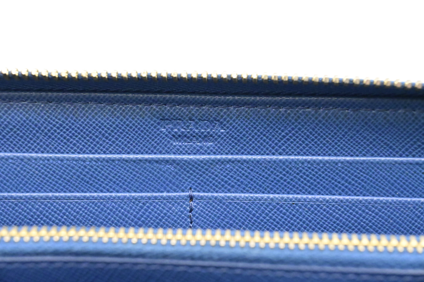 Prada Long Bow Wallet in Blue Saffiano Leather