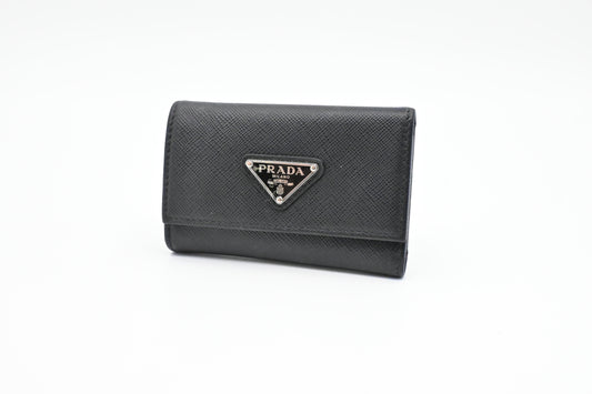 Prada 4 Key Case in Black Saffiano Leather