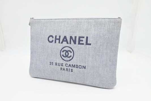 Chanel Deauville Clutch in Grey Canvas