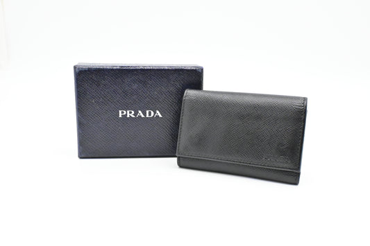 Prada 6 Key Case in Black Saffiano Leather