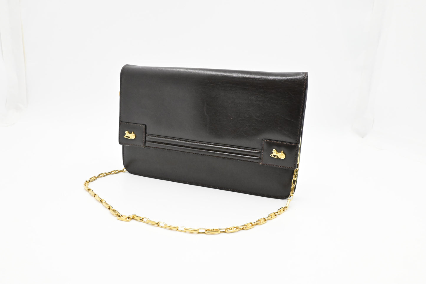 Celine Chain Shoulder Bag in Brown Leather