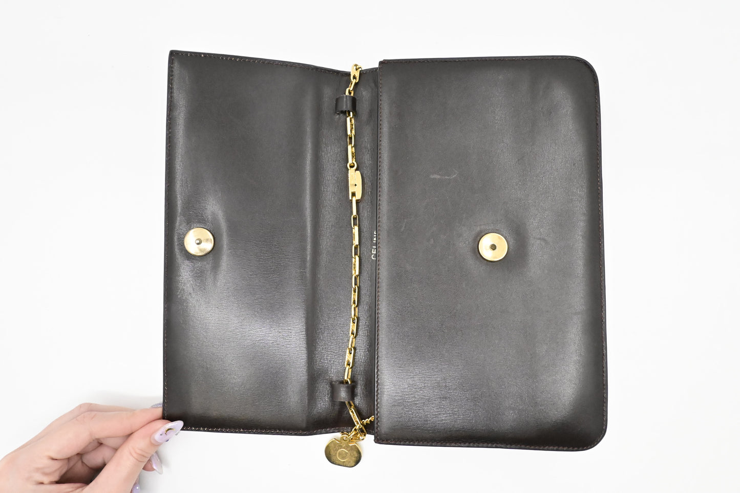 Celine Chain Shoulder Bag in Brown Leather