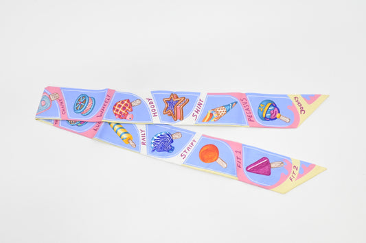 Hermes 'Funny Ice Cream' Twilly in Blue, Pink, and Yellow Silk