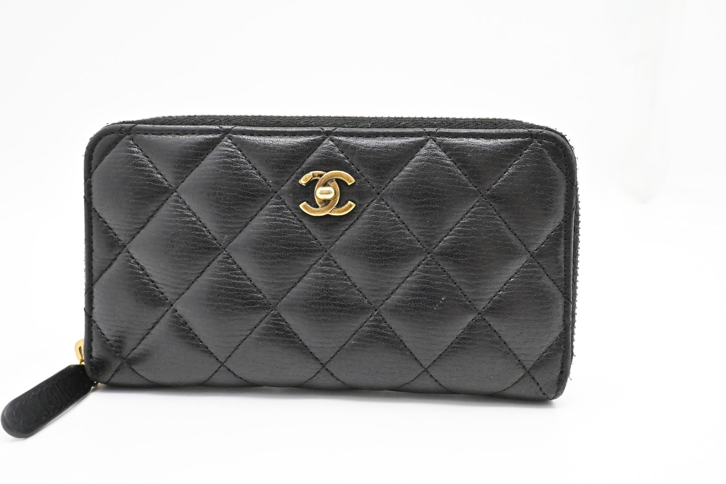 Chanel Compact Zip Wallet in Black Matelasse Leather