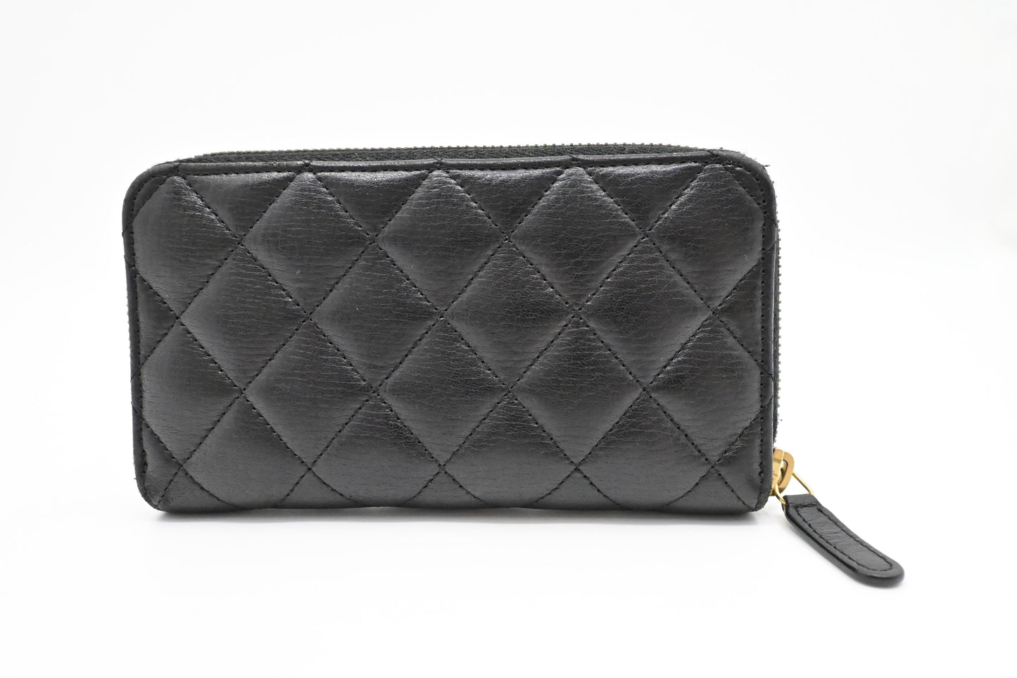 Chanel Compact Zip Wallet in Black Matelasse Leather