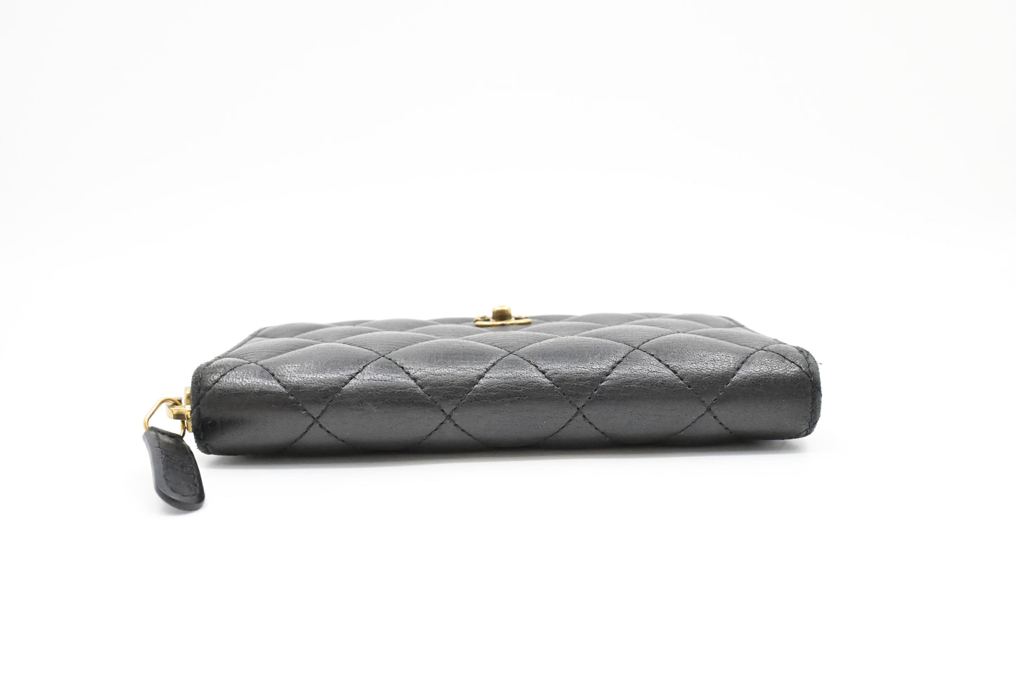 Chanel Compact Zip Wallet in Black Matelasse Leather