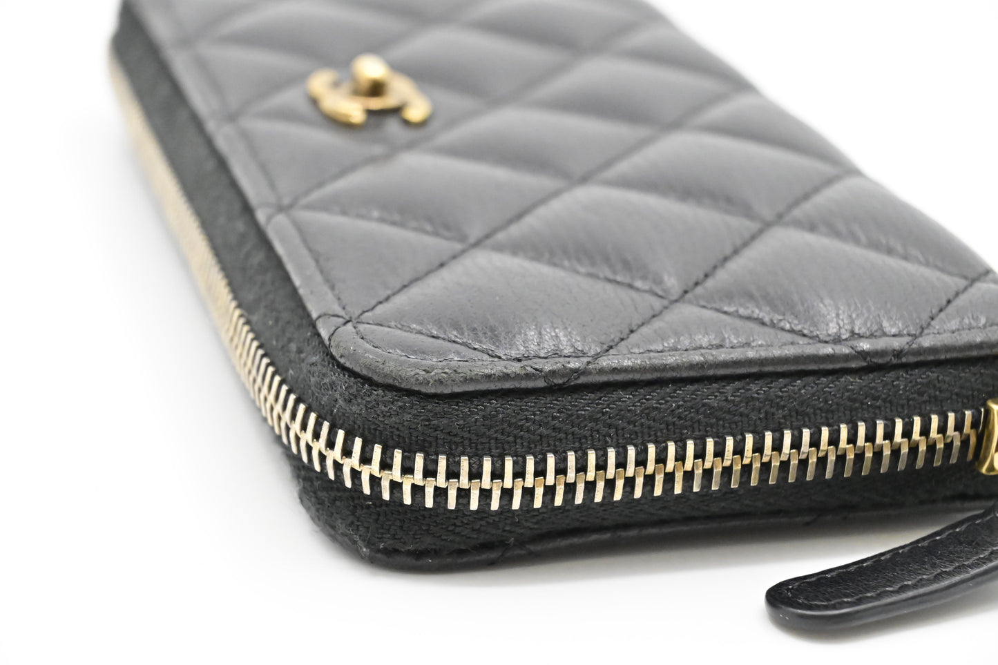 Chanel Compact Zip Wallet in Black Matelasse Leather