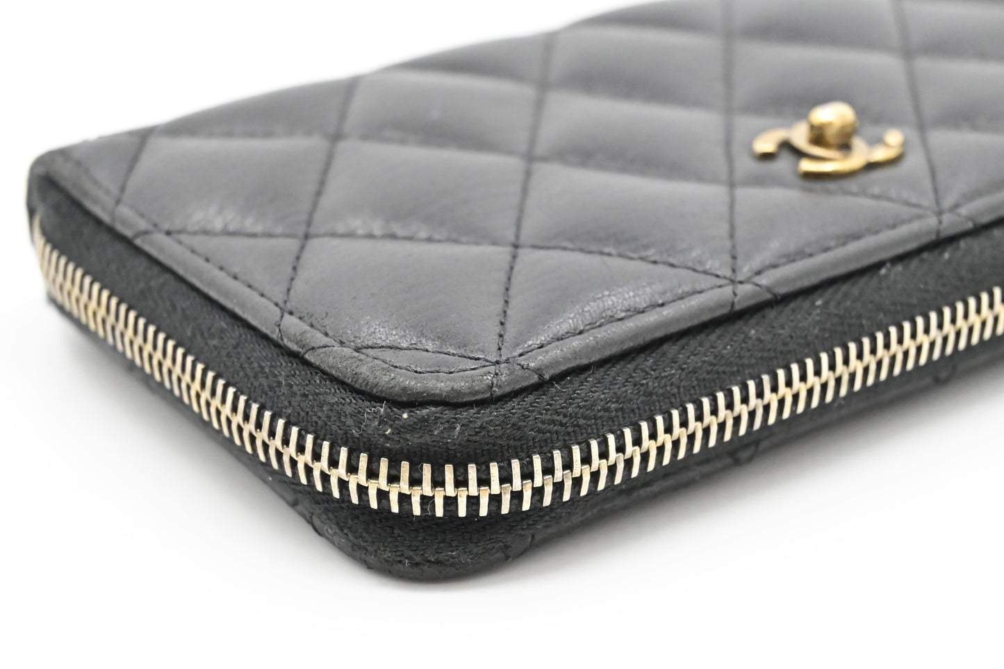 Chanel Compact Zip Wallet in Black Matelasse Leather