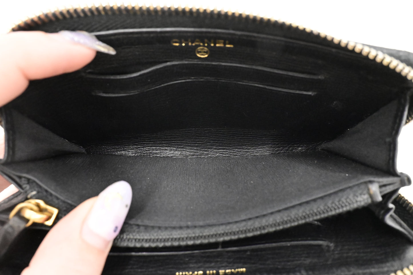 Chanel Compact Zip Wallet in Black Matelasse Leather