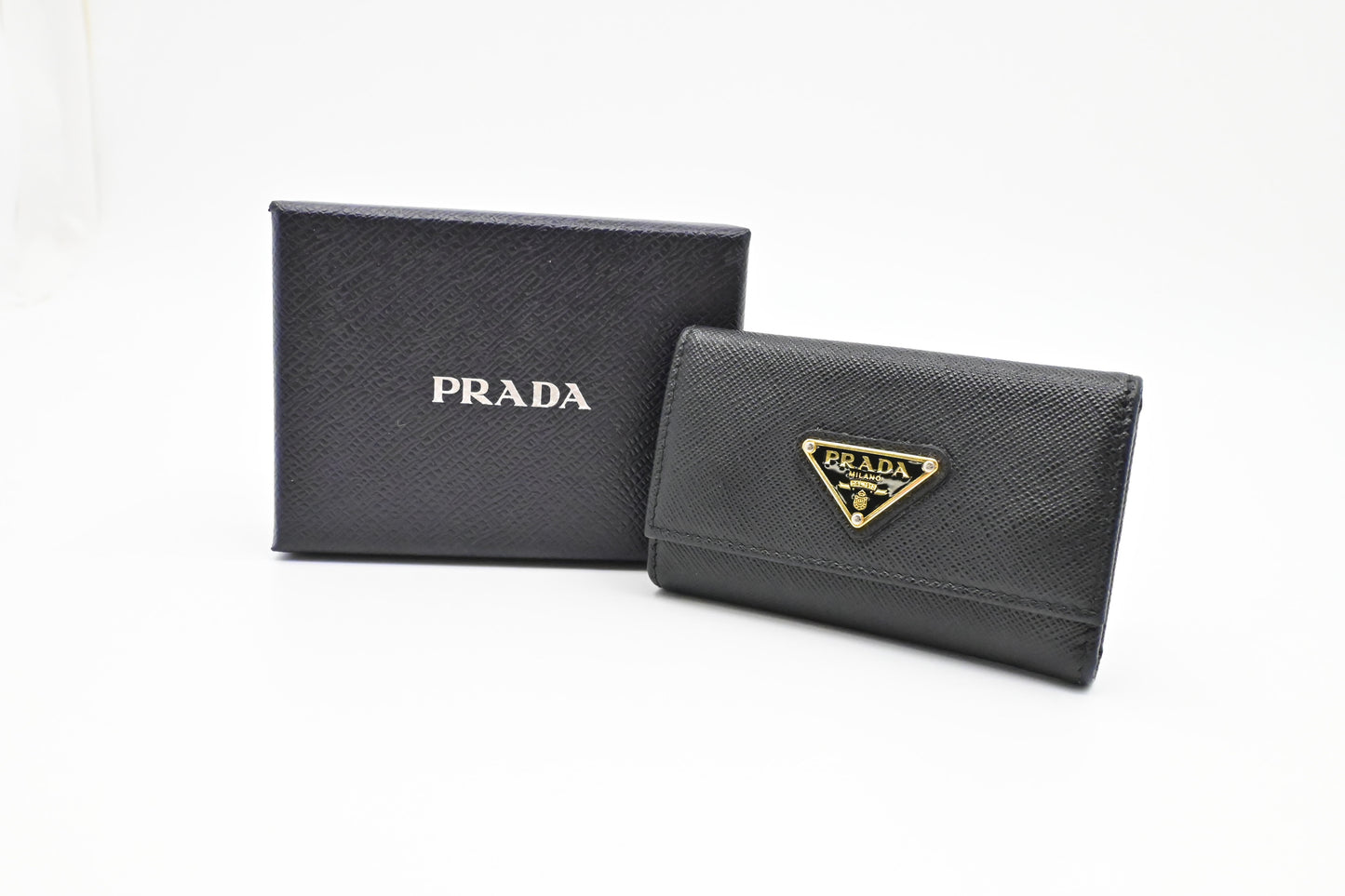 Prada Small 4 Key Case in Black Saffiano Leather