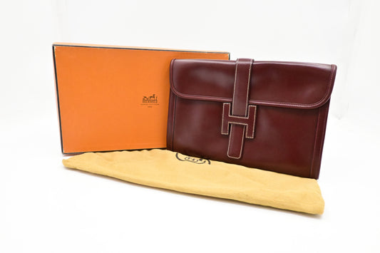 Hermes Jige Elan PM in Burgundy Box Leather