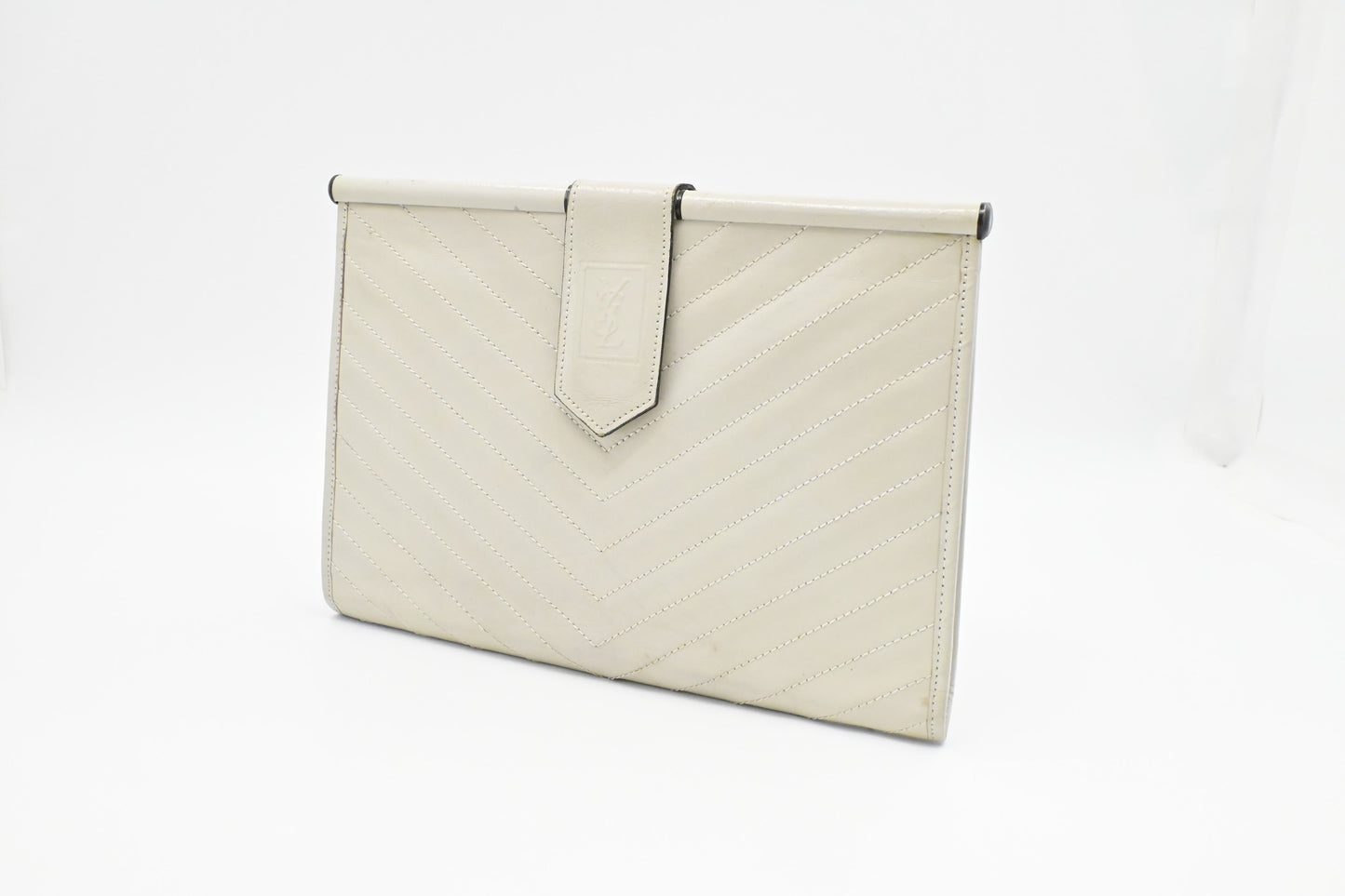 YSL Clutch in White Chevron Leather