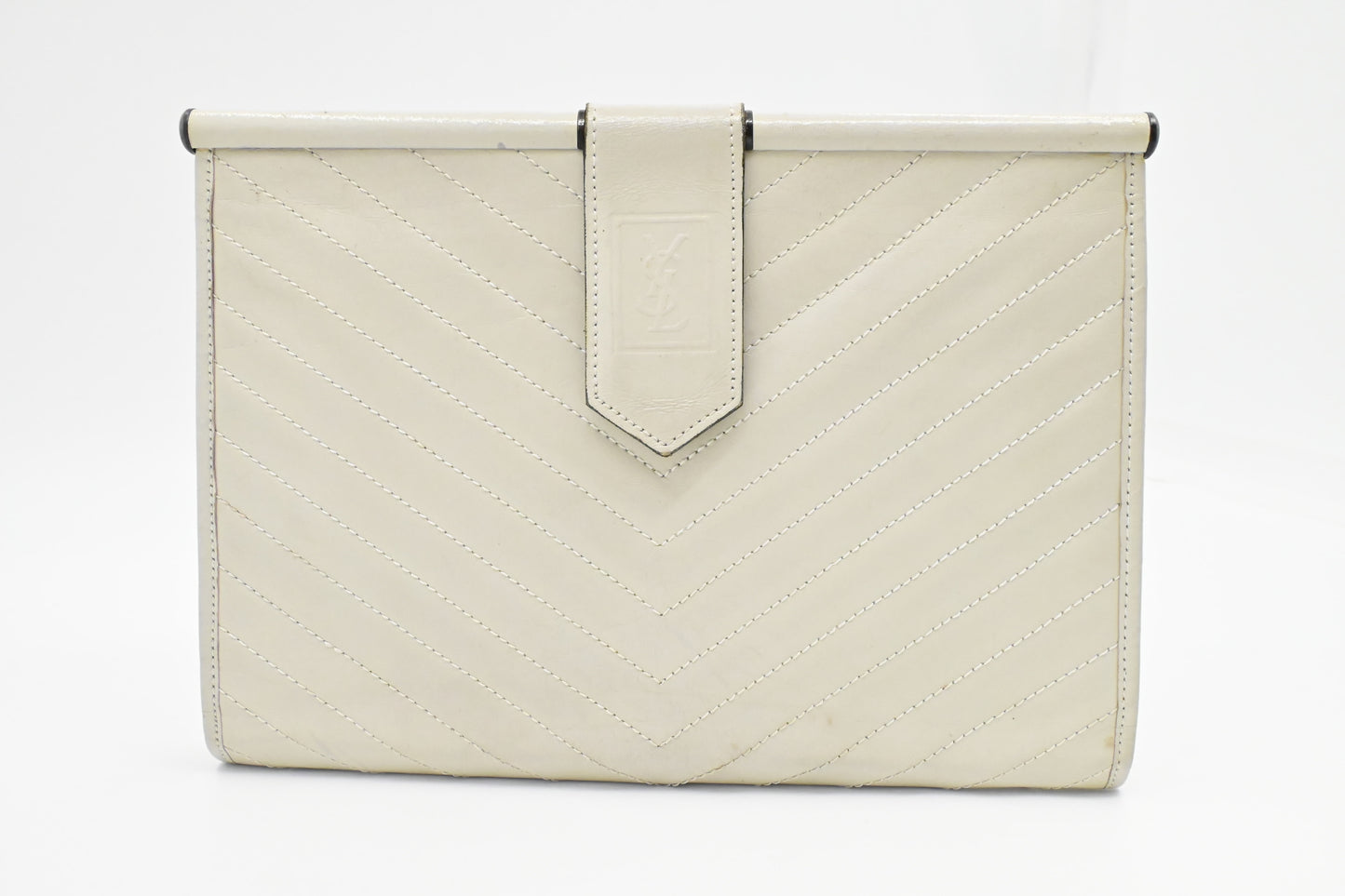 YSL Clutch in White Chevron Leather