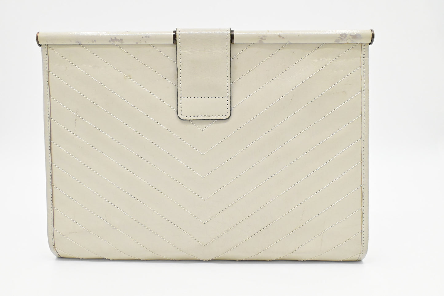 YSL Clutch in White Chevron Leather