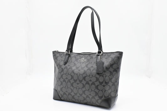 Coach Zip Top Tote in Black Signature Jacquard