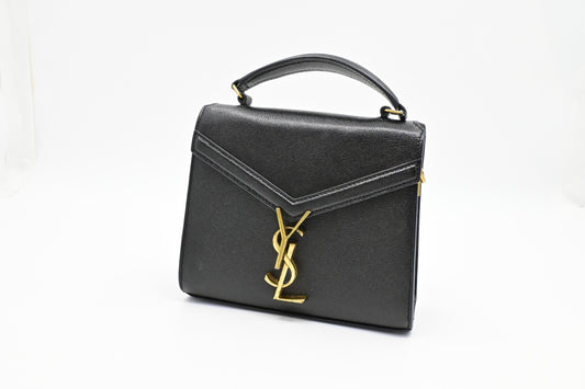 YSL Saint Laurent Top Handle Handbag in Black Pebbled Leather