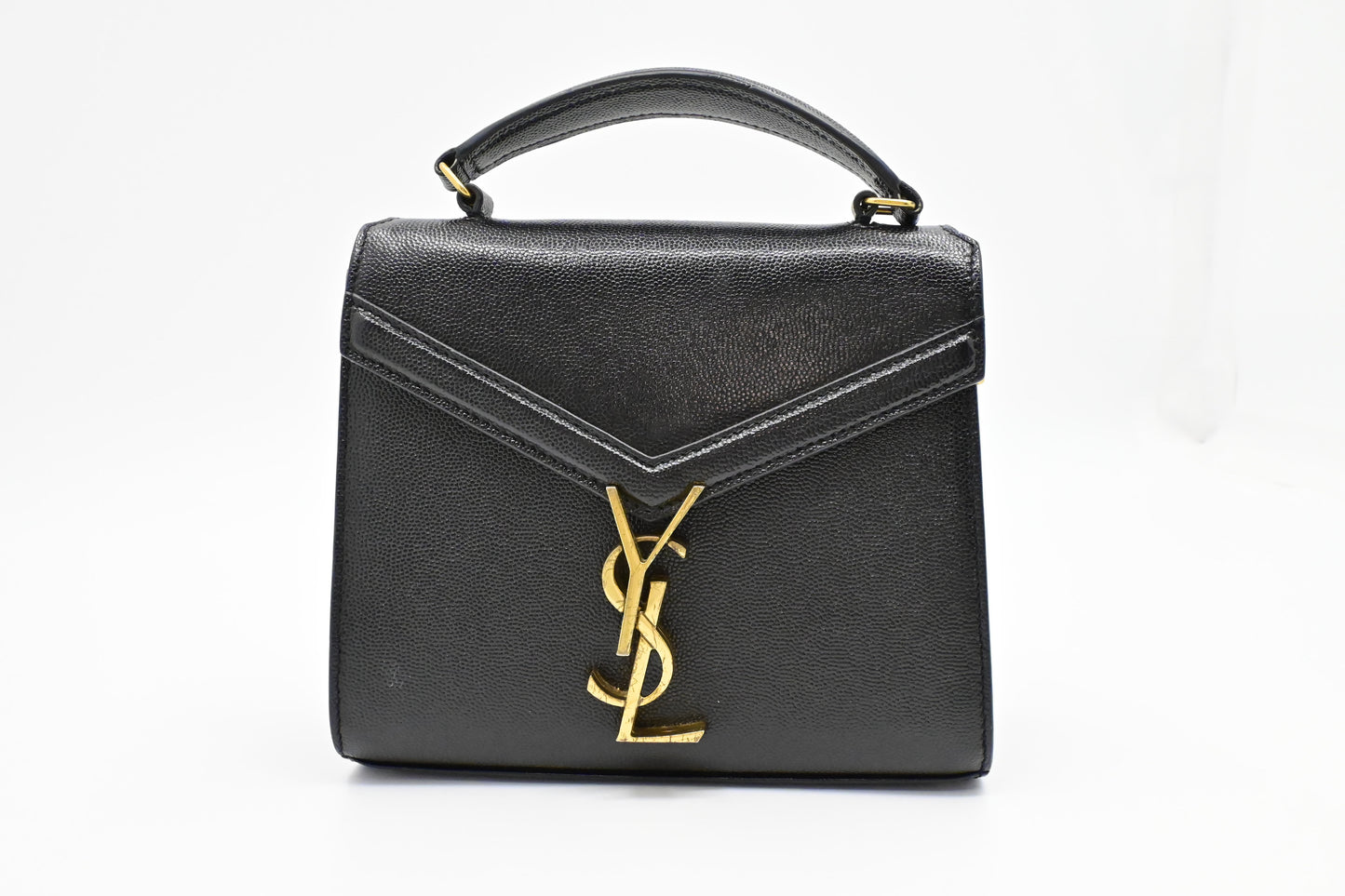 YSL Saint Laurent Top Handle Handbag in Black Pebbled Leather