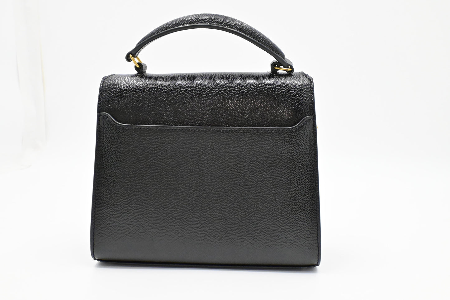 YSL Saint Laurent Top Handle Handbag in Black Pebbled Leather